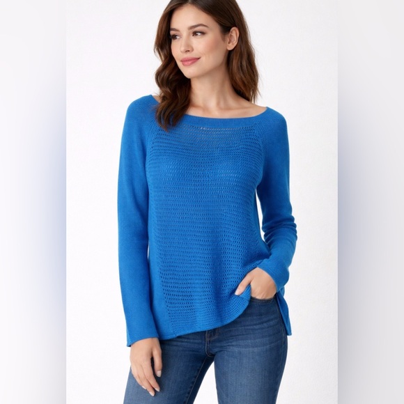 Lafayette 148 New York Sweaters - NWT Lafayette 148 New York MSRP $368 Cerulean Blue Sweater Open Crochet Large